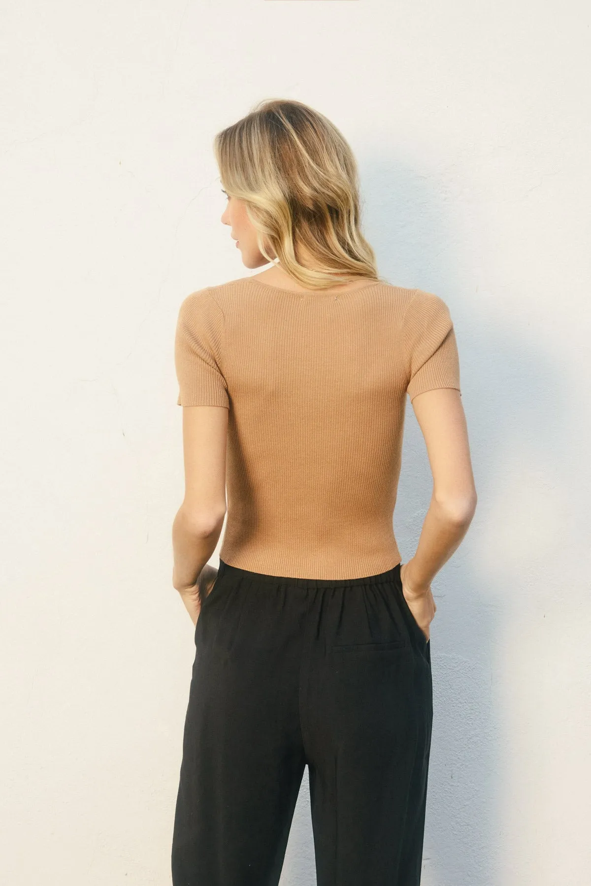 Levon Knit Sqaure Neck Short Sleeve Top