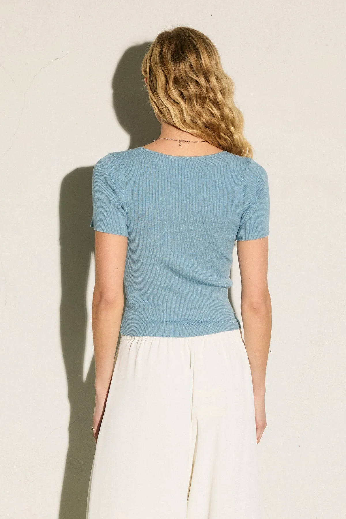 Levon Knit Sqaure Neck Short Sleeve Top