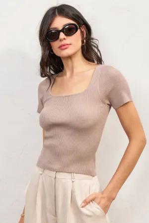 Levon Knit Sqaure Neck Short Sleeve Top