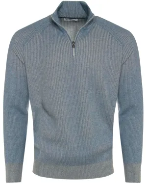 Light Blue Cashmere Quarter Zip Sweater