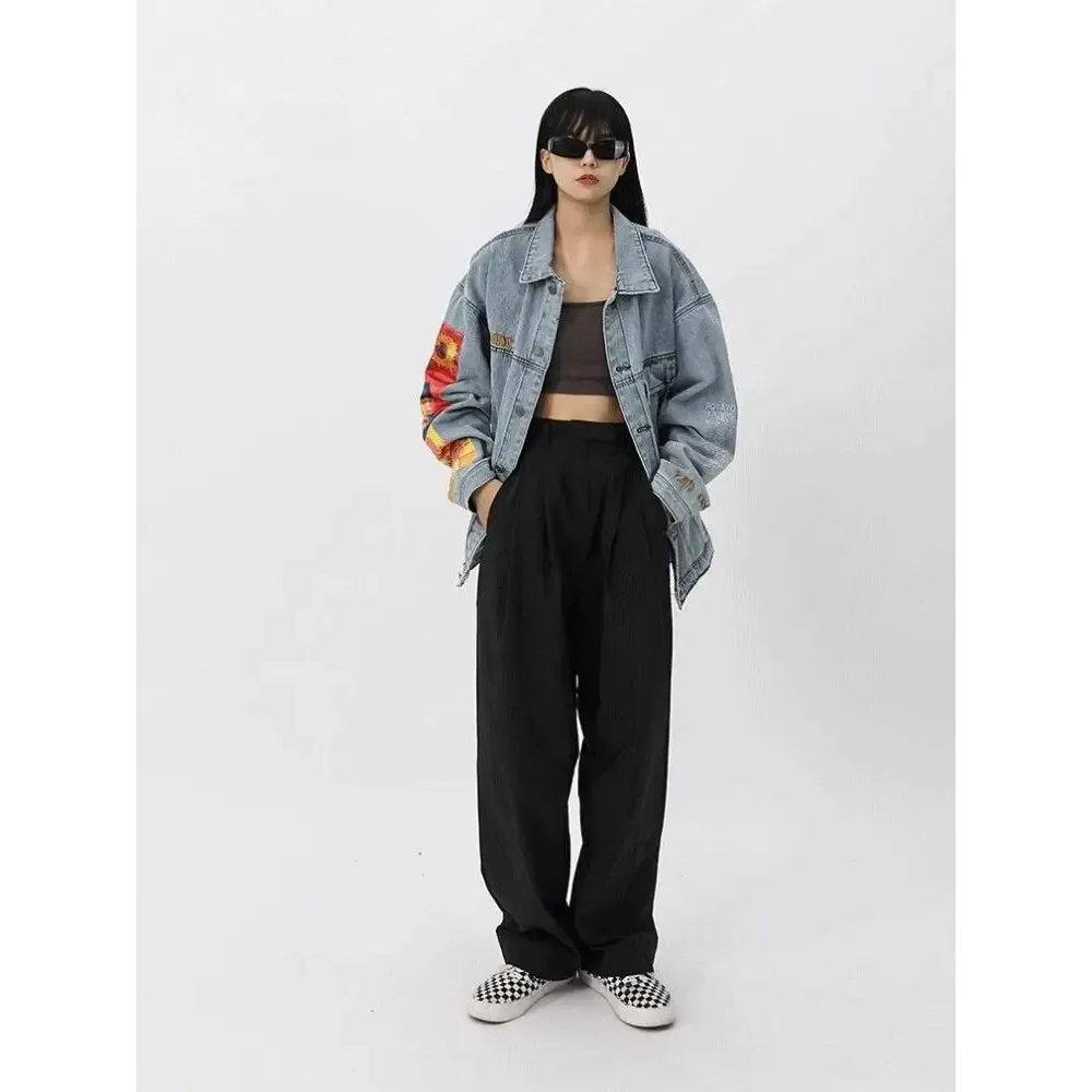 Light Wash Denim Jacket with Van Gogh Artistry on Sleeves