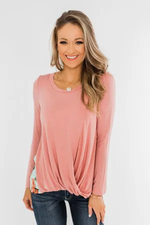 Looking Back Floral Wrap Top- Dusty Pink
