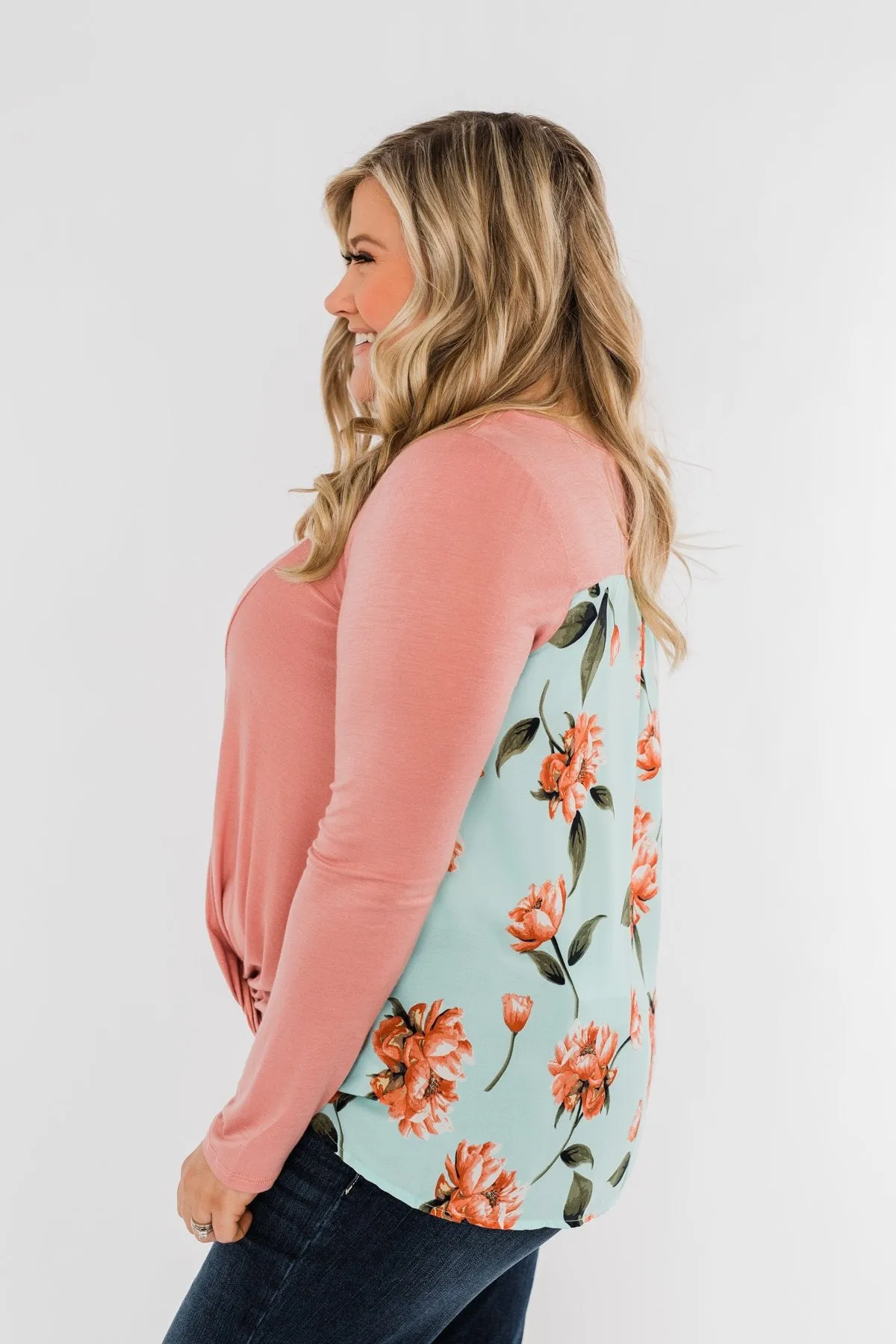 Looking Back Floral Wrap Top- Dusty Pink