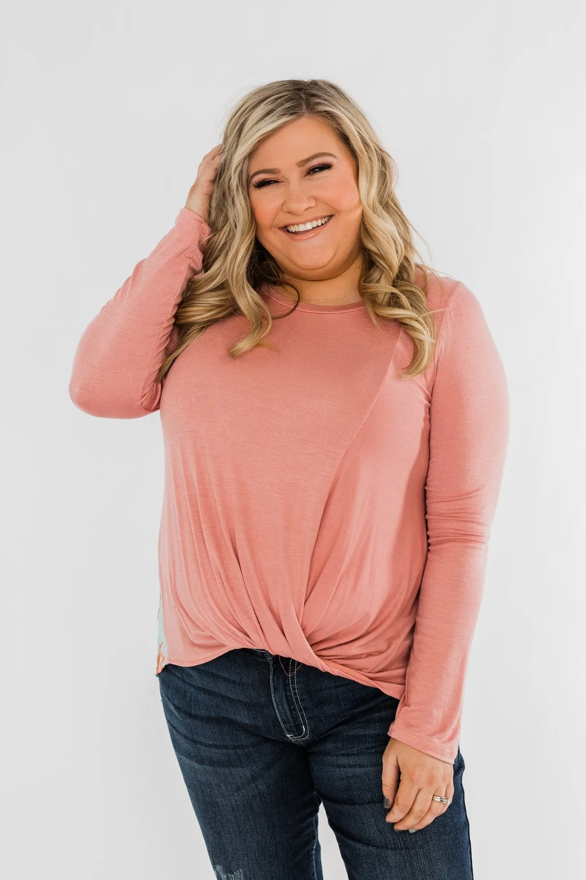 Looking Back Floral Wrap Top- Dusty Pink