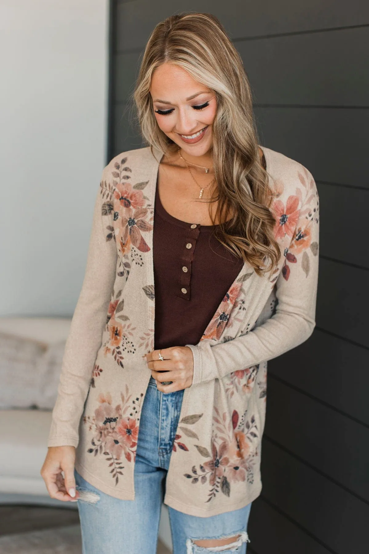 Love In Your Eyes Floral Cardigan- Khaki