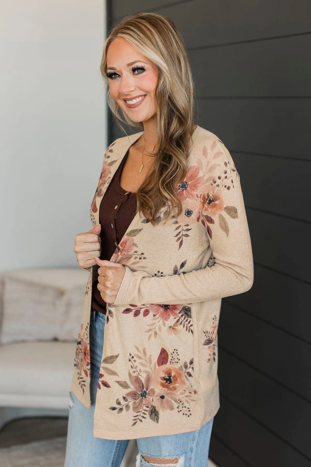 Love In Your Eyes Floral Cardigan- Khaki