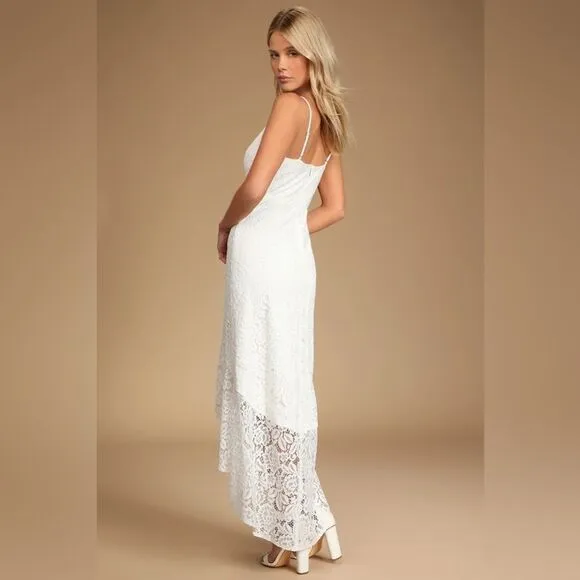 Lulu’s Always Gorgeous White Lace High-Low Midi Dress