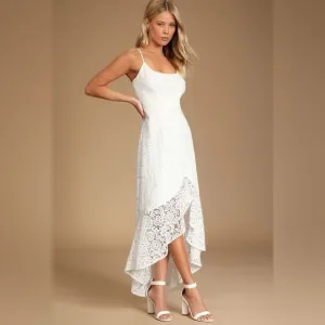 Lulu’s Always Gorgeous White Lace High-Low Midi Dress