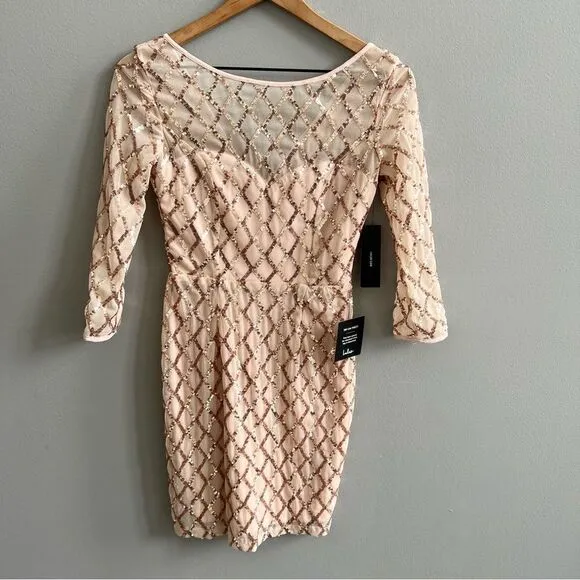 Lulu’s NWT Party Favor Rose Gold Sequin Bodycon Dress Champagne Cocktail Dress