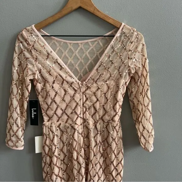 Lulu’s NWT Party Favor Rose Gold Sequin Bodycon Dress Champagne Cocktail Dress