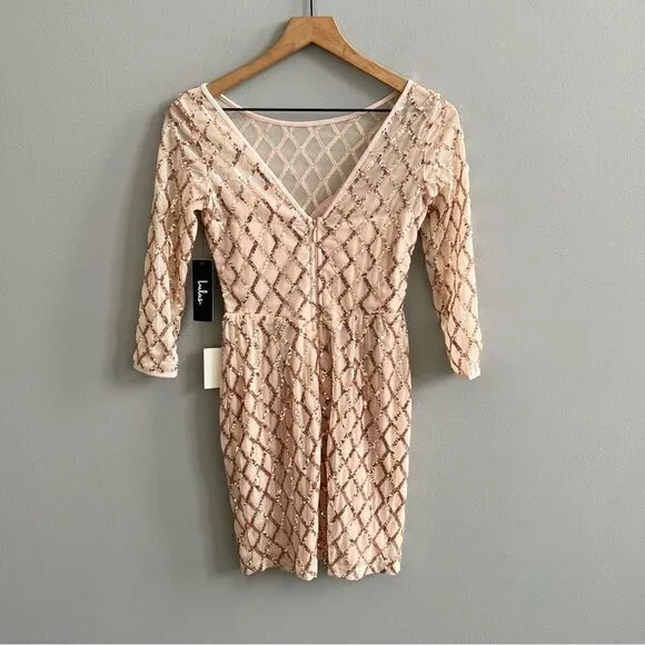 Lulu’s NWT Party Favor Rose Gold Sequin Bodycon Dress Champagne Cocktail Dress