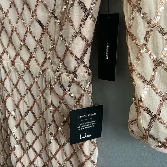 Lulu’s NWT Party Favor Rose Gold Sequin Bodycon Dress Champagne Cocktail Dress