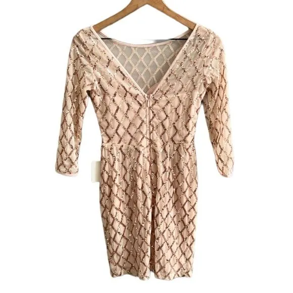 Lulu’s NWT Party Favor Rose Gold Sequin Bodycon Dress Champagne Cocktail Dress
