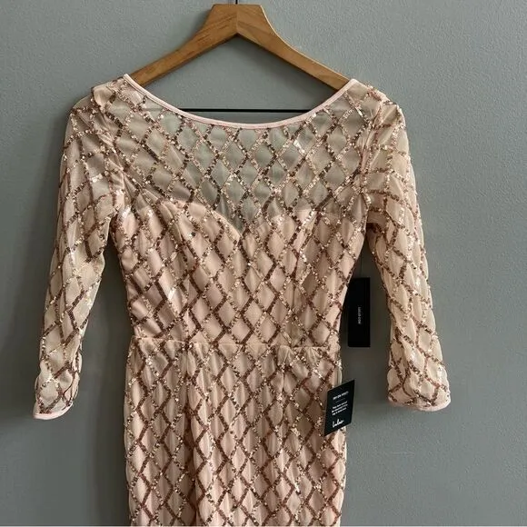 Lulu’s NWT Party Favor Rose Gold Sequin Bodycon Dress Champagne Cocktail Dress