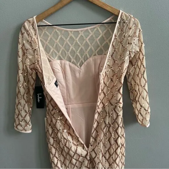 Lulu’s NWT Party Favor Rose Gold Sequin Bodycon Dress Champagne Cocktail Dress