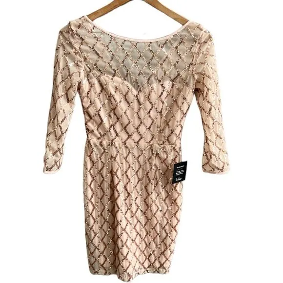 Lulu’s NWT Party Favor Rose Gold Sequin Bodycon Dress Champagne Cocktail Dress