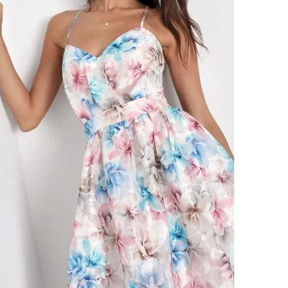 Lulus Refined Eloquence Mauve Multi Floral Jacquard Midi Dress Medium NWOT