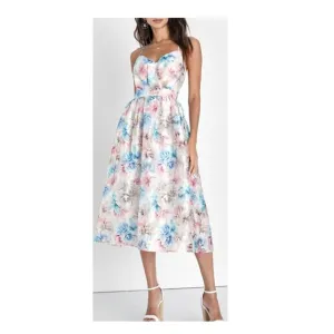 Lulus Refined Eloquence Mauve Multi Floral Jacquard Midi Dress Medium NWOT
