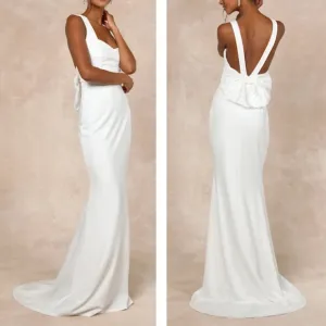 Lulus Romantic Glow White Backless Pearl Bow Maxi Dress Size Small NWOT