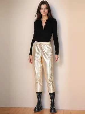 Luxe Metallic Tailored Leather Pant