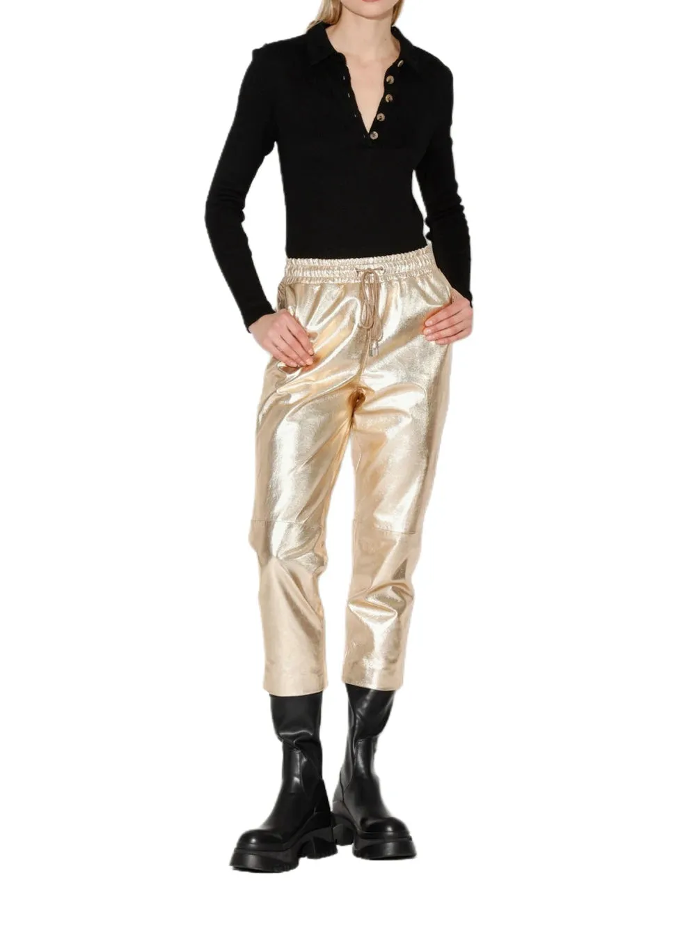 Luxe Metallic Tailored Leather Pant