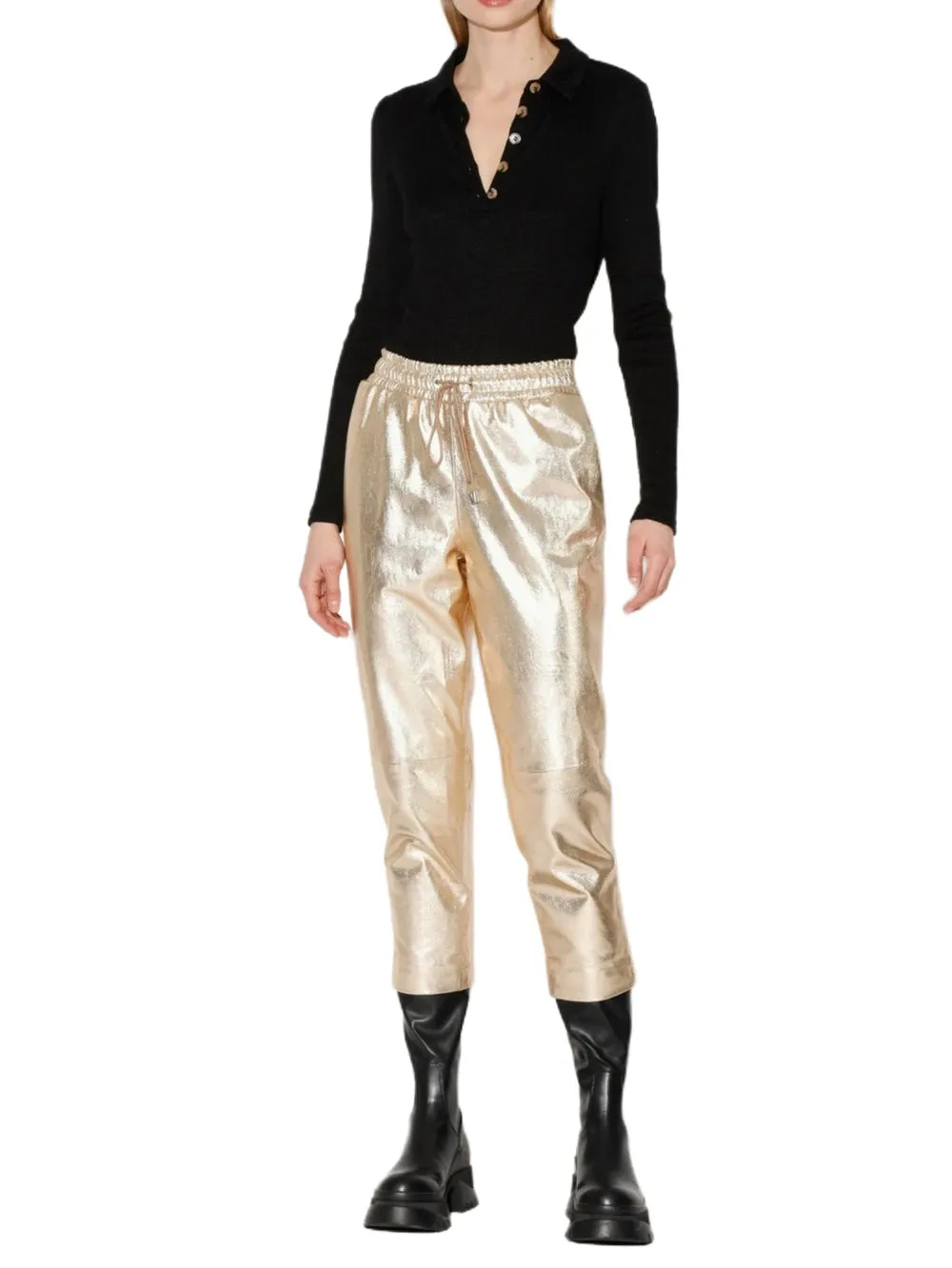 Luxe Metallic Tailored Leather Pant