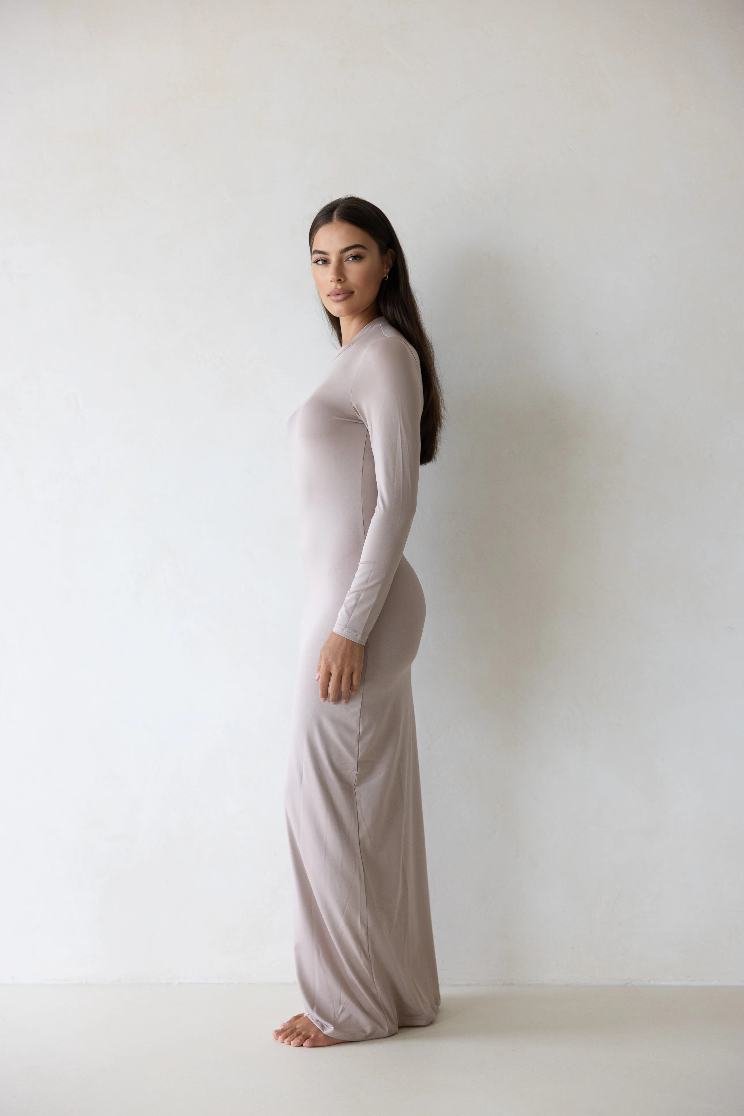 Luxe Slip Dress Low Neck Fawn