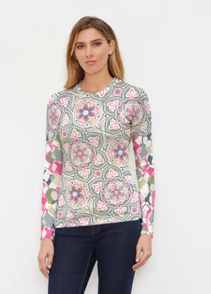 Mandala Geo Blue  (13503) ~ Butterknit Long Sleeve Crew Top