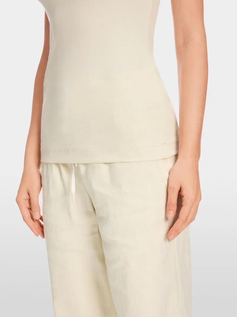 Marc Cain Powder Cream Sleeveless Vest Top In Cotton Rib