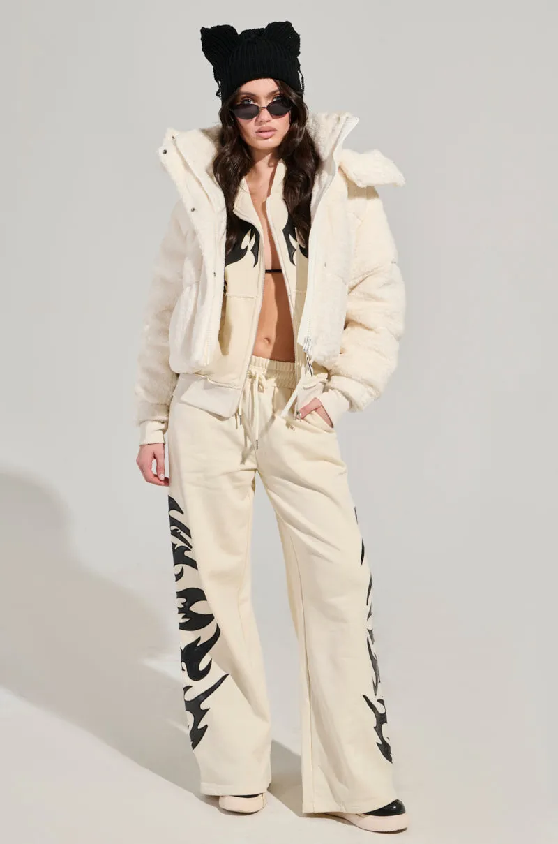 MARDIE FUZZY BEIGE HOODED PUFFER