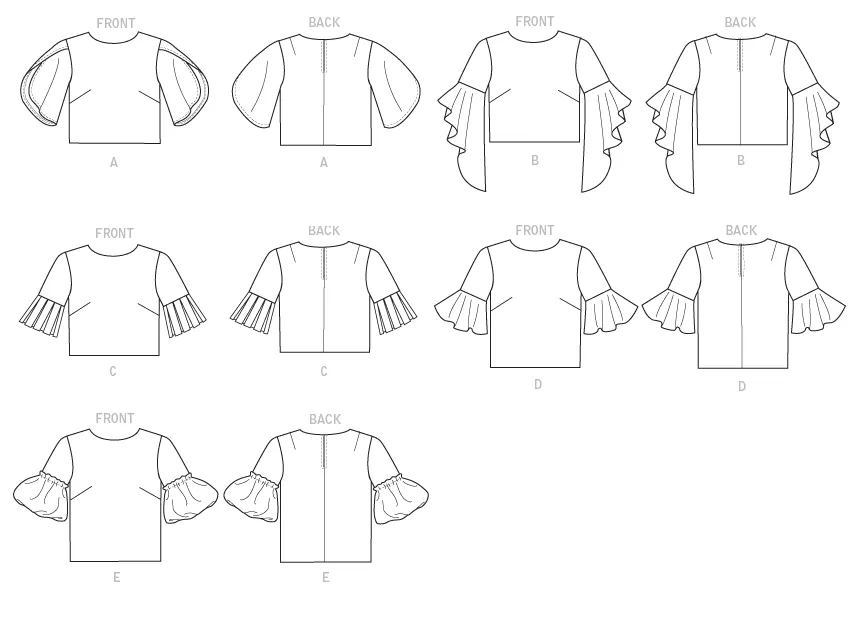McCall's Pattern M8161 Misses' Tops With Trumpet, Tulip, Pleated Or Bubble Sleeves