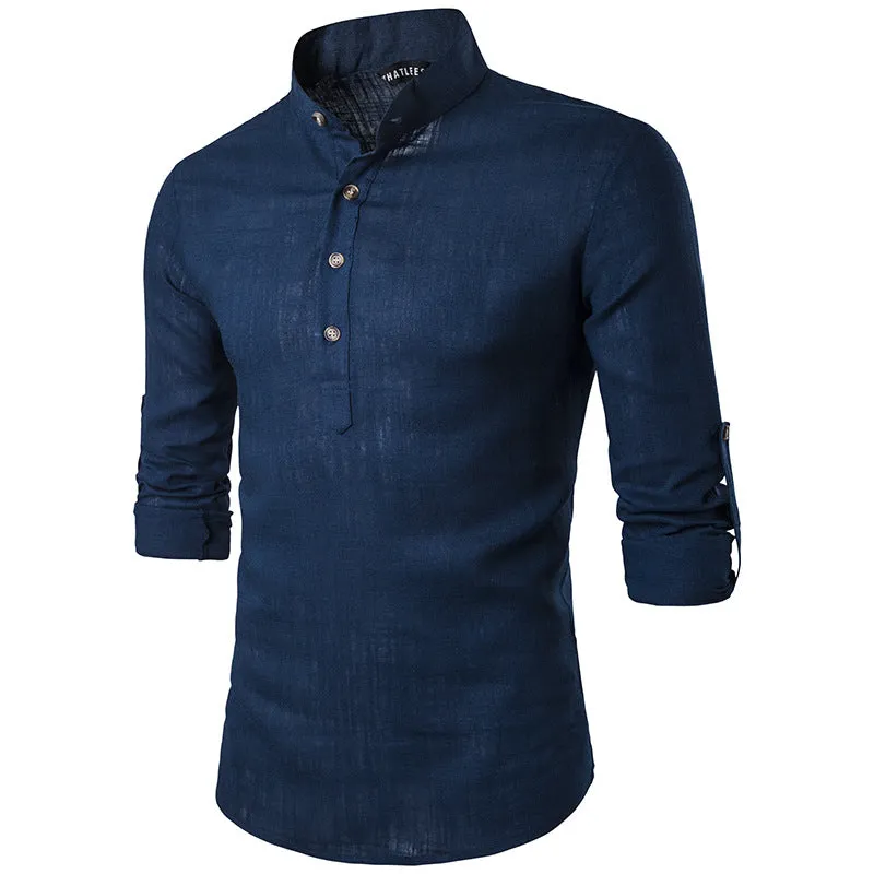 Men Turtleneck Buttons Long Sleeves T-Shirt