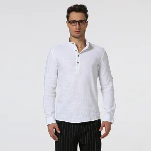 Men Turtleneck Buttons Long Sleeves T-Shirt