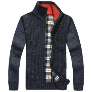 Men's Sweaters Winter Warm Thick Velvet Sweatercoat Zipper Collar Casual Cardigan Men Sweaters Pattern Knitwear Big Size 3XL 2XL