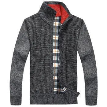 Men's Sweaters Winter Warm Thick Velvet Sweatercoat Zipper Collar Casual Cardigan Men Sweaters Pattern Knitwear Big Size 3XL 2XL