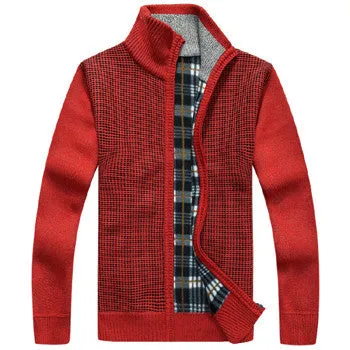 Men's Sweaters Winter Warm Thick Velvet Sweatercoat Zipper Collar Casual Cardigan Men Sweaters Pattern Knitwear Big Size 3XL 2XL