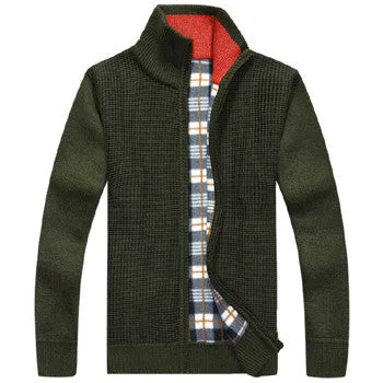 Men's Sweaters Winter Warm Thick Velvet Sweatercoat Zipper Collar Casual Cardigan Men Sweaters Pattern Knitwear Big Size 3XL 2XL