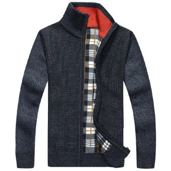 Men's Sweaters Winter Warm Thick Velvet Sweatercoat Zipper Collar Casual Cardigan Men Sweaters Pattern Knitwear Big Size 3XL 2XL