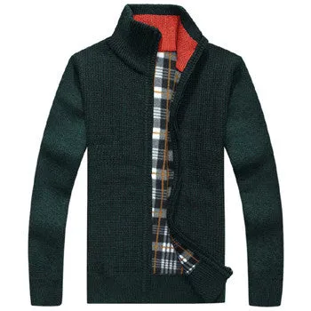 Men's Sweaters Winter Warm Thick Velvet Sweatercoat Zipper Collar Casual Cardigan Men Sweaters Pattern Knitwear Big Size 3XL 2XL