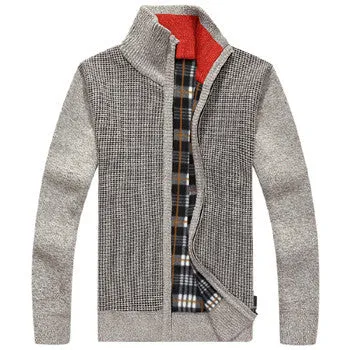Men's Sweaters Winter Warm Thick Velvet Sweatercoat Zipper Collar Casual Cardigan Men Sweaters Pattern Knitwear Big Size 3XL 2XL