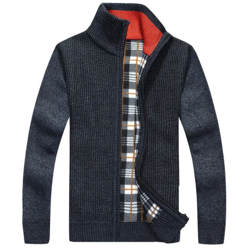 Men's Sweaters Winter Warm Thick Velvet Sweatercoat Zipper Collar Casual Cardigan Men Sweaters Pattern Knitwear Big Size 3XL 2XL