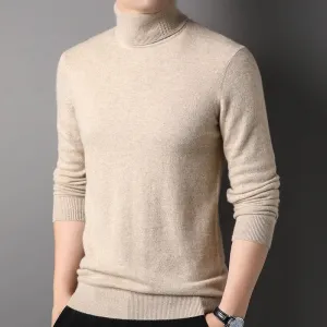 Mens Turtleneck Pure Cashmere Sweater Ribbed Hem Knit Bottoming Tops