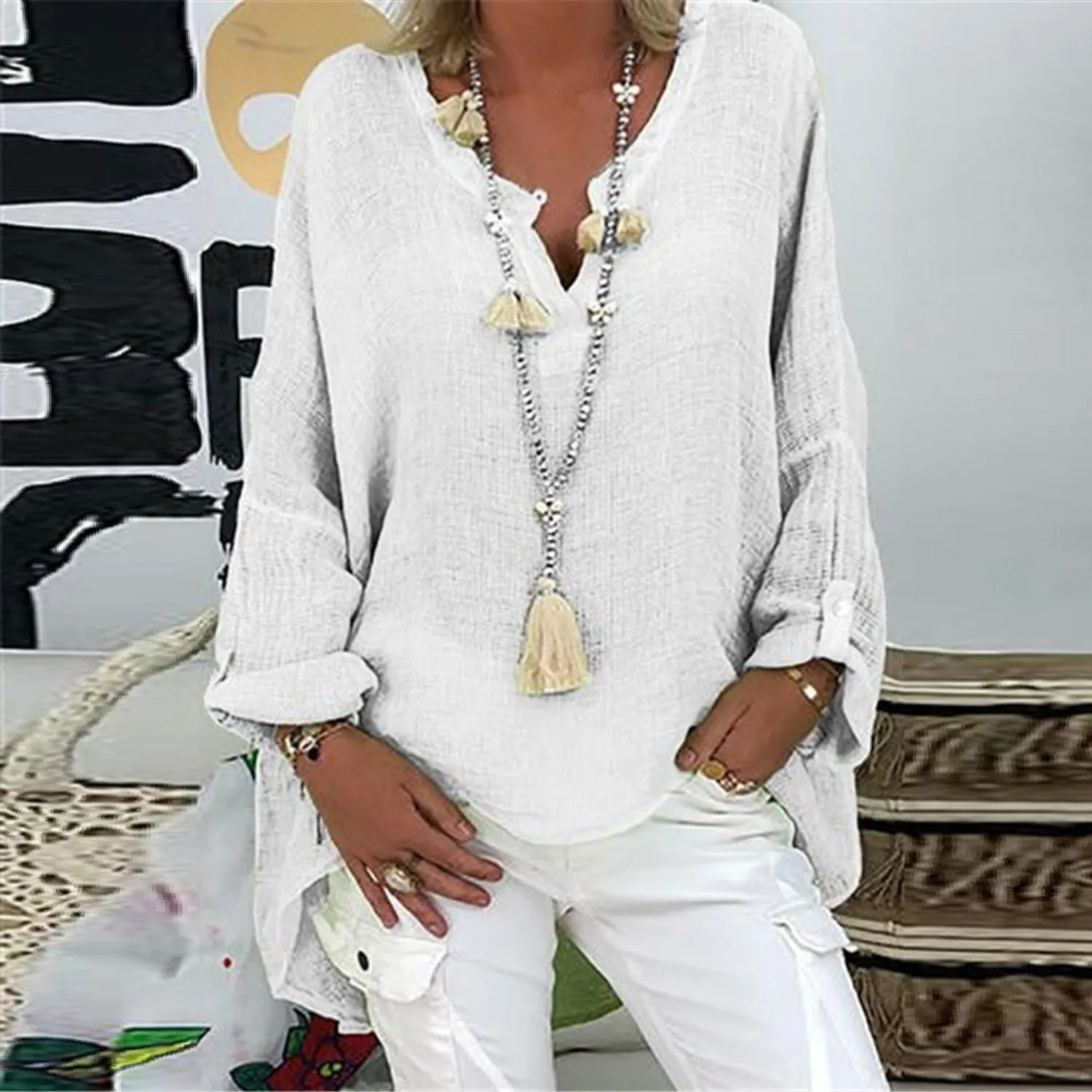 MiaMilana - Stylish linen ladies blouse