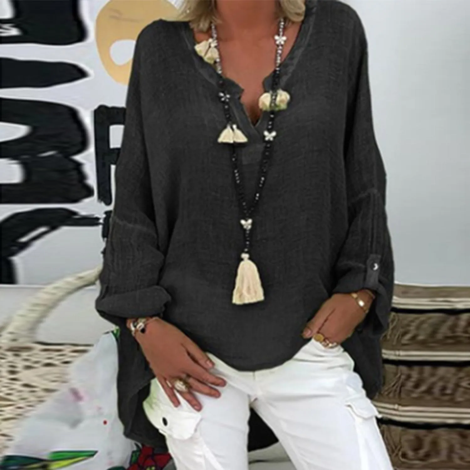 MiaMilana - Stylish linen ladies blouse