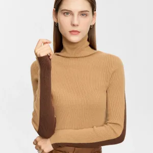 Minimalist Color Contrast Turtleneck Sweater for Women - Autumn Slim Fit Knitted Pullover