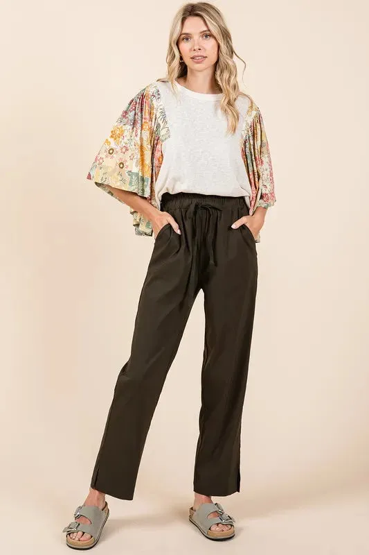 Mittoshop Paperbag Waist Tapered Straight Pants for Women