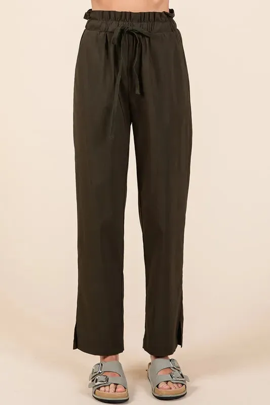 Mittoshop Paperbag Waist Tapered Straight Pants for Women