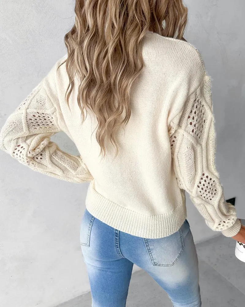 Mock Neck Hollow out Knit Sweater