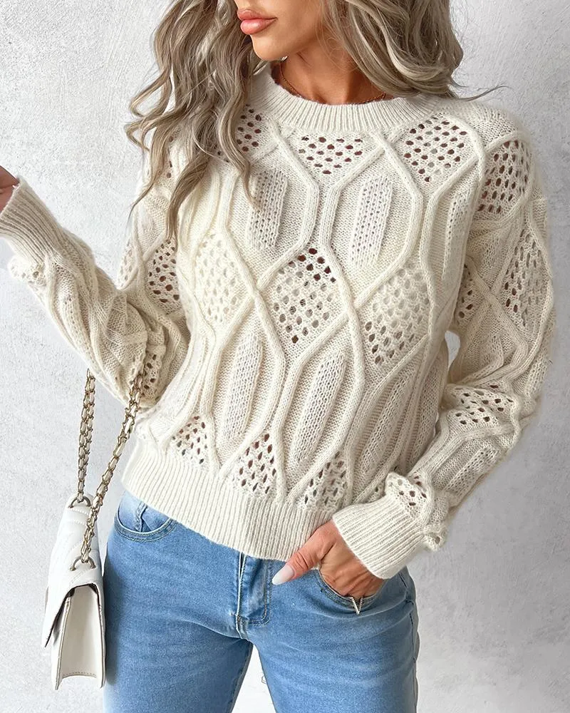 Mock Neck Hollow out Knit Sweater