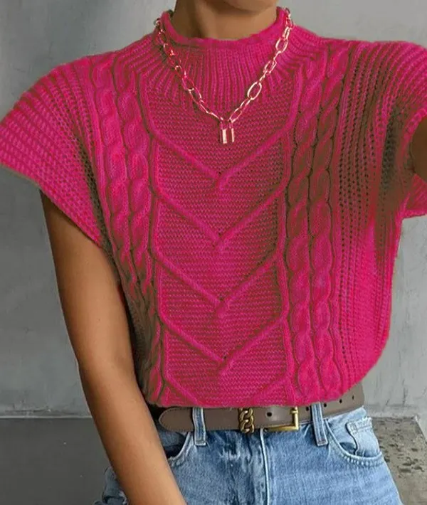 Mock neck short sleeve sweater
